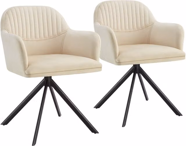 tectake Lona Set of 2 Armchairs in Cream and Black with Metal Frame and Velvet Fabric
