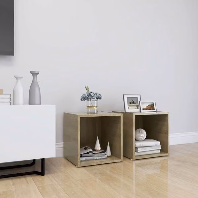 Berkfield Home Set of 2 Sonoma Oak TV Cabinets in Natural Sand, W/D/H: 37 x 35 x 37 cm