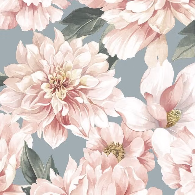 Rasch Floral Large Flowers and Leaf Botanical Wallpaper in Celadon Green and Pink – 1
