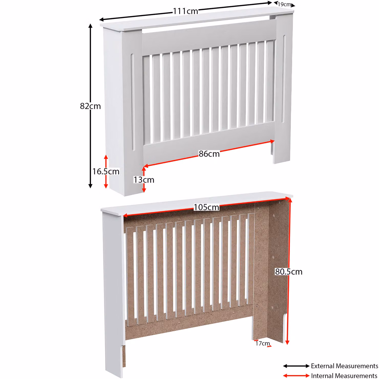 Vida Designs Chelsea MDF Radiator Cover in White, H 82 cm x W 112 cm x D 19 cm – 2