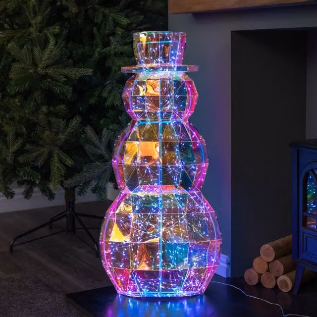 Samuel ALEXANDER 91cm DreamLights Iridescent Christmas Snowman with 400 White LEDs in White and Multicolour – 1