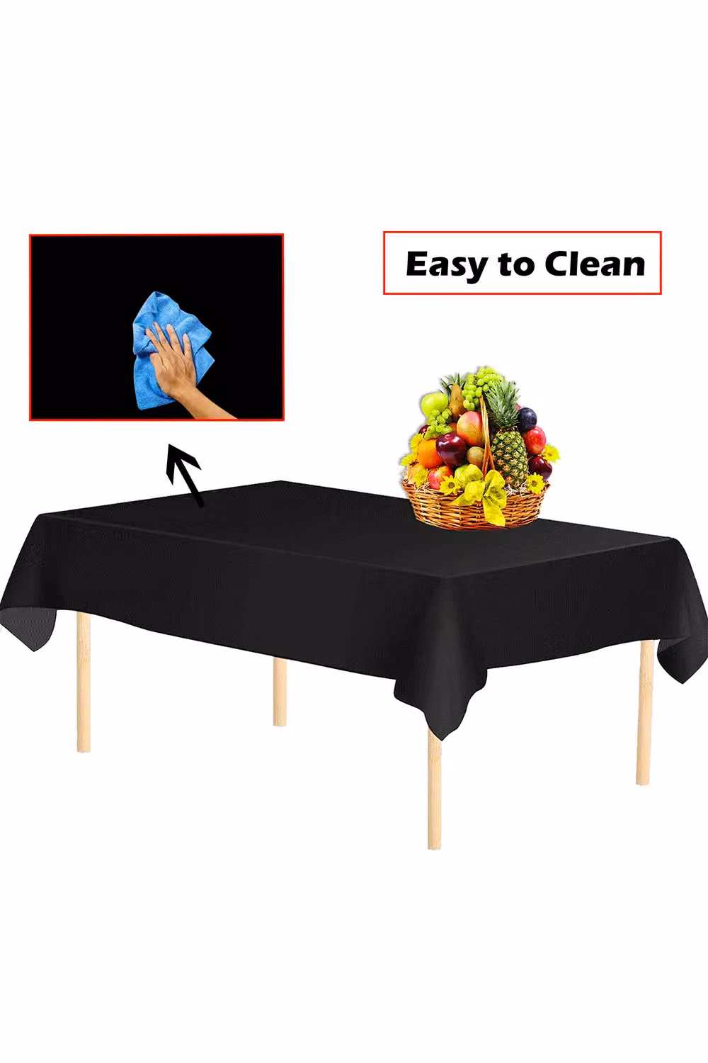 Neel Blue Black Disposable PVC Rectangular Tablecloth, Washable and Weatherproof, W: 137 cm, L: 183 cm – 3