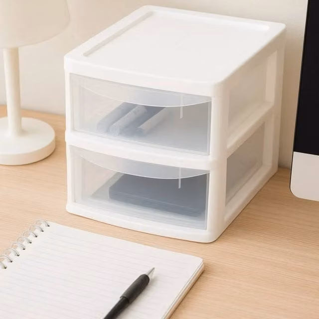 FORGEVIO A4 2 Drawer Plastic Storage Unit, White, W: 50 cm, D: 20 cm, H: 50 cm
