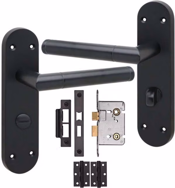Golden Grace Victorian Mitred Bathroom Door Handle Set in Matt Black Zinc Alloy – 2