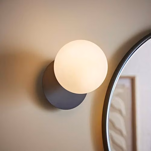ValueLights Darla Navy Blue Frosted Glass Globe Bathroom Wall Light with Bulb