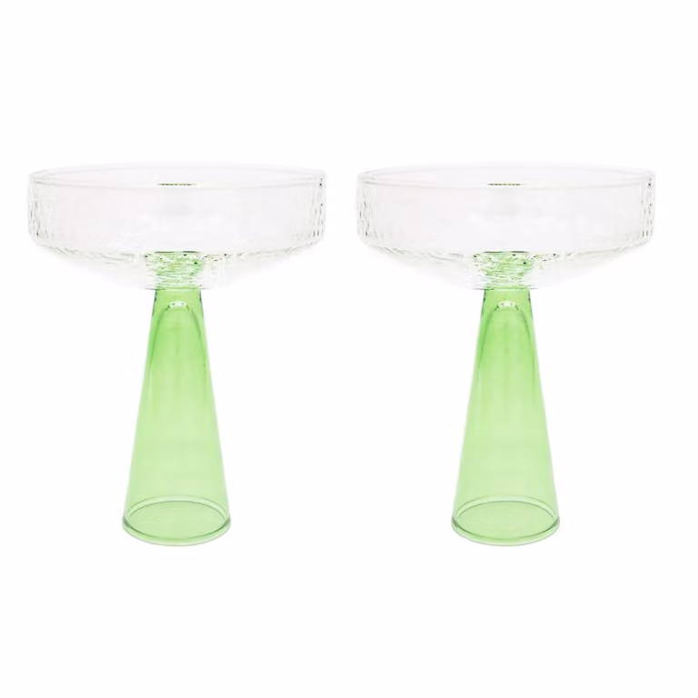 Brut Homeware Claude Champagne Coupe Set of 2 in Clear and Green