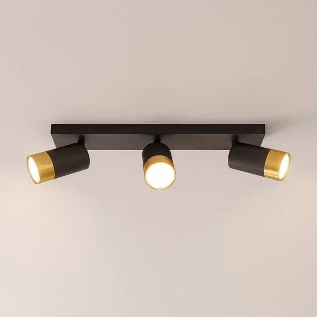 CGC PUZON Adjustable Triple Three Head Ceiling Spotlight Bar Light in Black and Gold/Brass