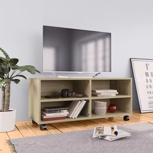 Berkfield Home TV Cabinet with Castors in Sonoma Oak Brown, W/D/H: 90 x 35 x 35 cm – 1