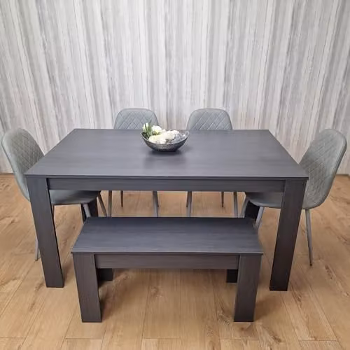 KOSY KOALA Grey Dining Set with Rectangular Table, 4 Chairs and 1 Bench
