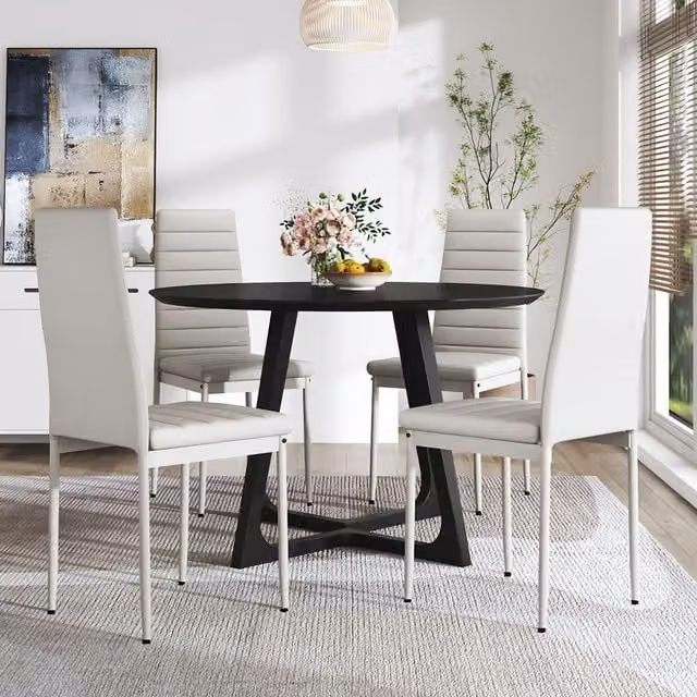 Komore Set of 4 Modern White Faux Leather High-Back Armless Dining Chairs