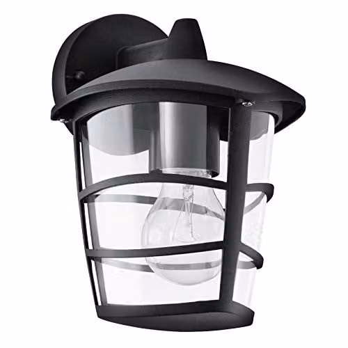 Loops Modern Black Metal Outdoor Wall Lantern IP44 with E27 Bulb Compatibility