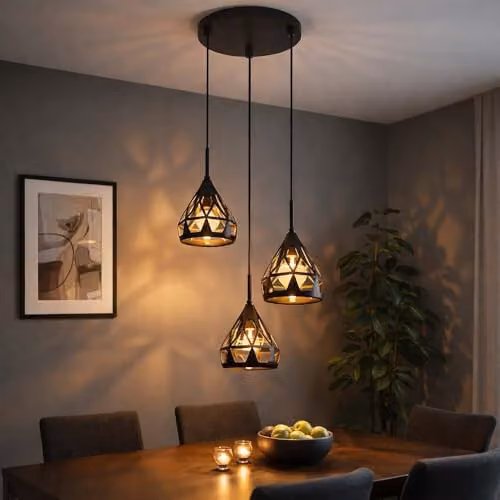 Globo Lighting Modern Black Round Metal Pendant Light with 3 E27 Bulbs, W/D/H: 41 x 41 x 120 cm – 2
