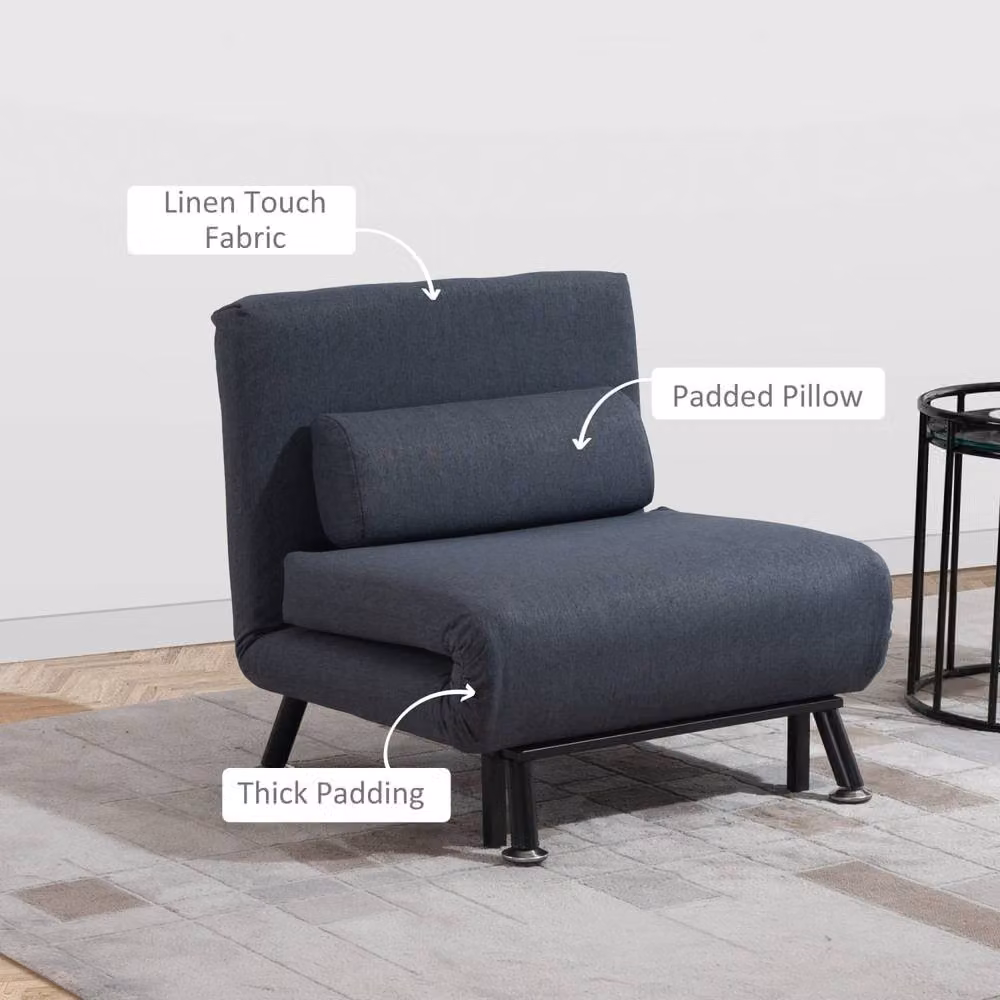 Wyld Haus Raha Linen Dark Grey 3 in 1 Convertible Chair Bed with Adjustable Backrest and Metal Frame – 7