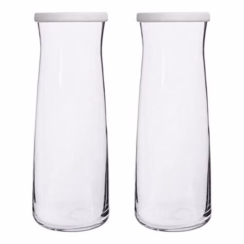 LAV Vera Glass Carafe Set with White Lids, 1.2 l, Pack of 2