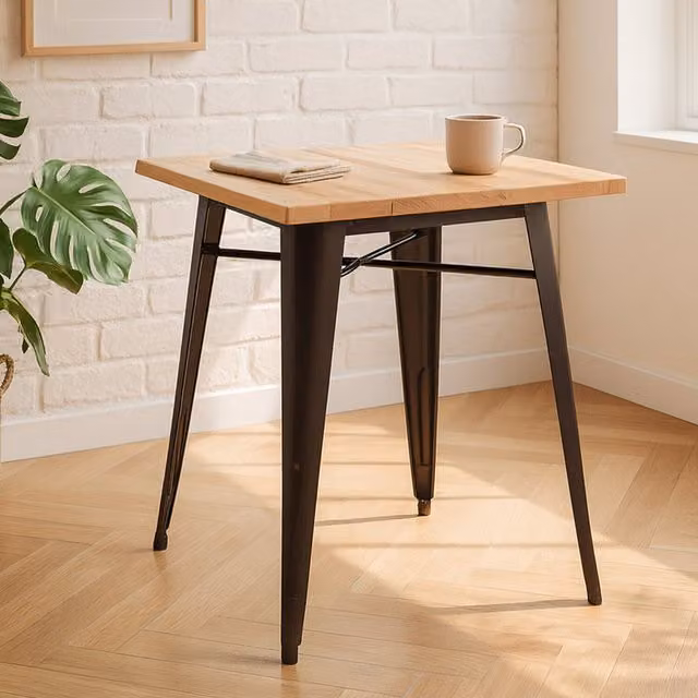 Orsina Copper Effect Side Table in Metal and Ash Wood, Brown – 1