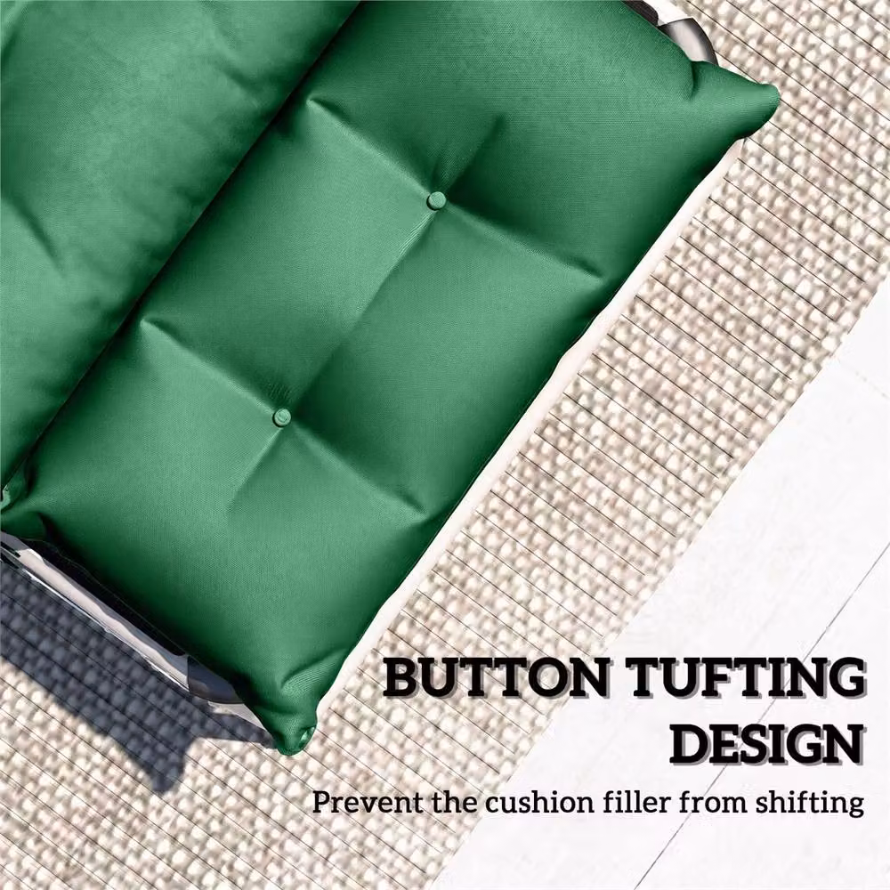 KORVIXA Green Rectangular Sun Lounger Foam Cushions with Polyester Ties – 4