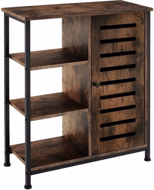 tectake Industrial Sideboard with 3 Open Shelves in Brown and Black Oak Finish – 1
