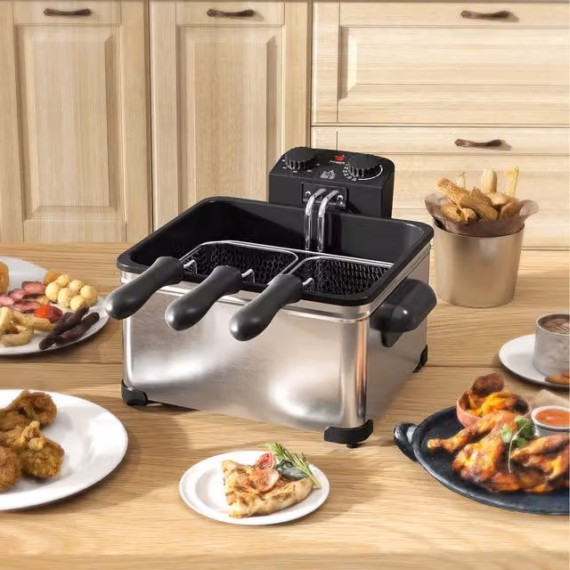 HOMCOM 5L Deep Fryer with Removable Oil Basket and Viewing Window in Silver