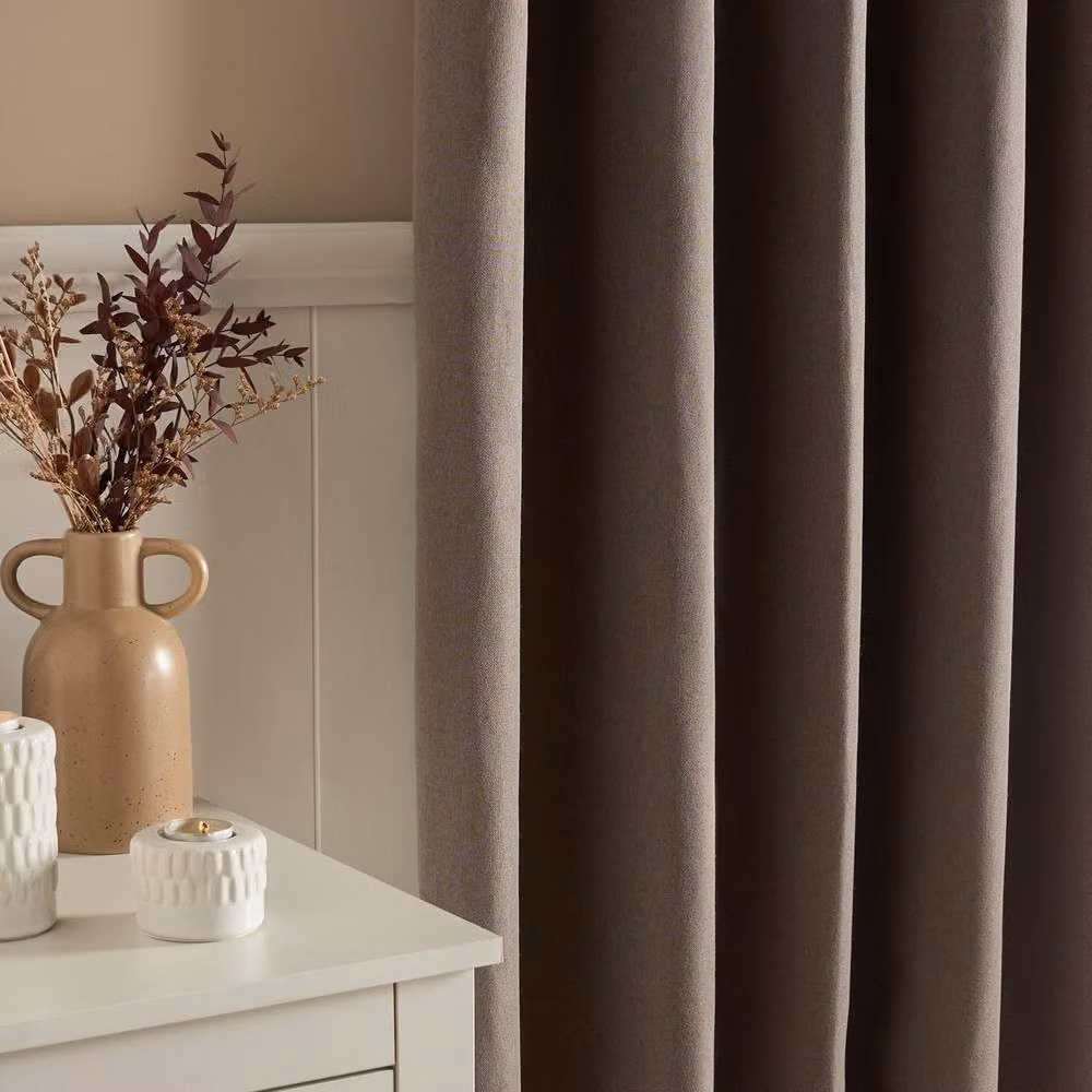 OHS Woven Texture Pair of Eyelet Blackout Curtains in Taupe, Width: 229 cm, Drop: 229 cm – 2