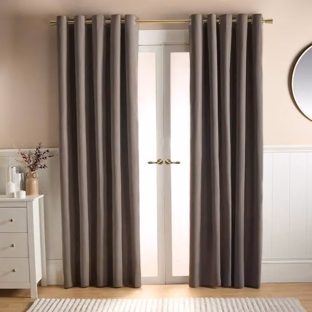 OHS Woven Texture Pair of Eyelet Blackout Curtains in Taupe, Width: 229 cm, Drop: 229 cm