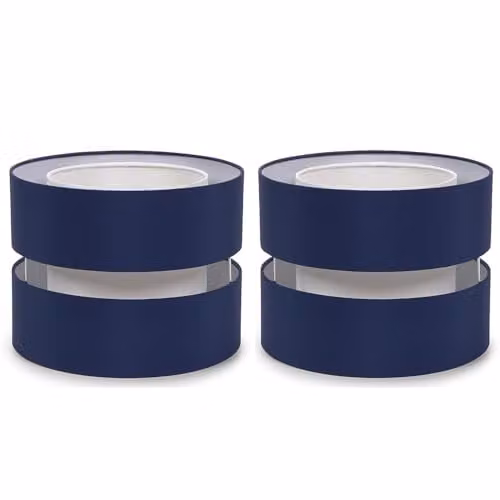 ValueLights Pair of Small Navy Blue Fabric 2 Tier Drum Ceiling Light Shades with Warm White LED Bulbs, Width: 26 cm – 1