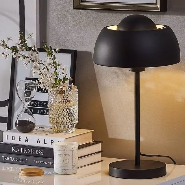 Wyld and Coco Industrial Black Metal Table Lamp with Dome Shade, W/D/H: 24 x 24 x 44 cm – 1