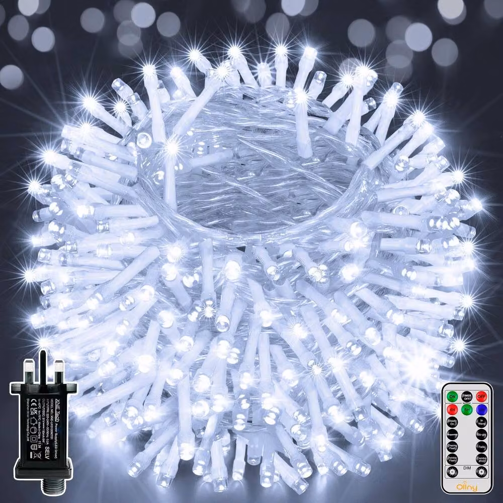 Ollny Cool White LED String Fairy Lights, 600 LED, 60m, IP44 Waterproof with Timer and 8 Modes – 7
