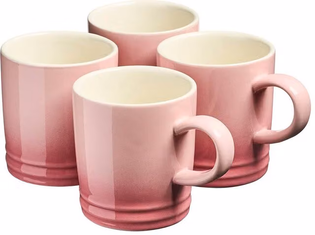 Cooks Professional 4 Piece Pink Stoneware Tea and Coffee Mug Set, 240ml per mug