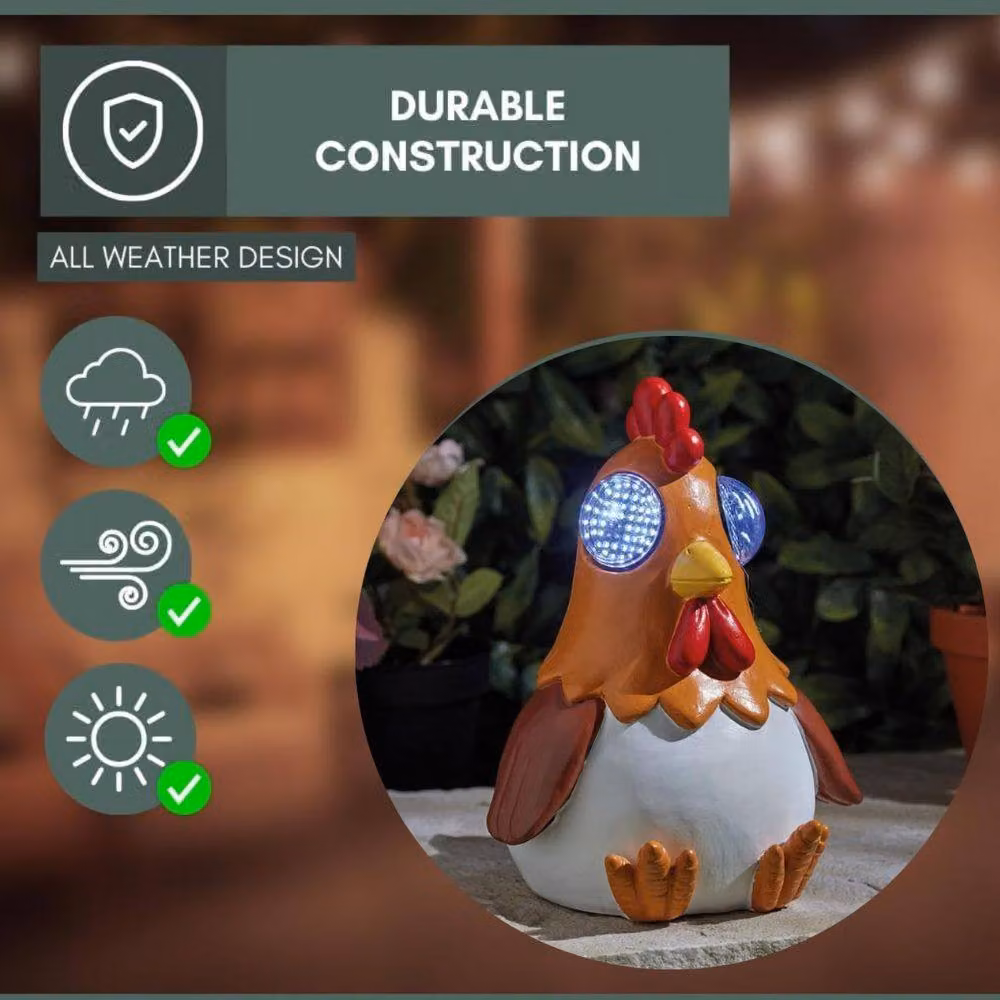 Marco Paul Solar Blinkin Rooster LED Garden Ornament in Brown and Multicolour, Height: 20 cm – 3