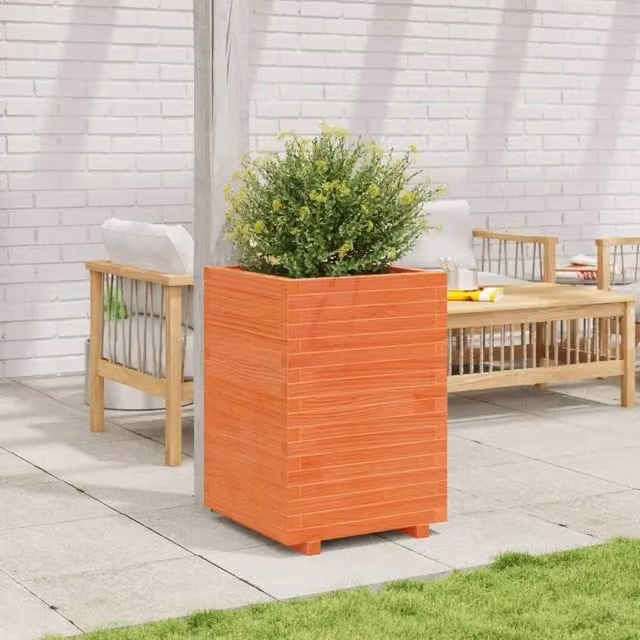 Berkfield Home Beautiful Garden Planter Tub in Brown Wood, W/D/H: 50 x 50 x 72.5 cm – 1