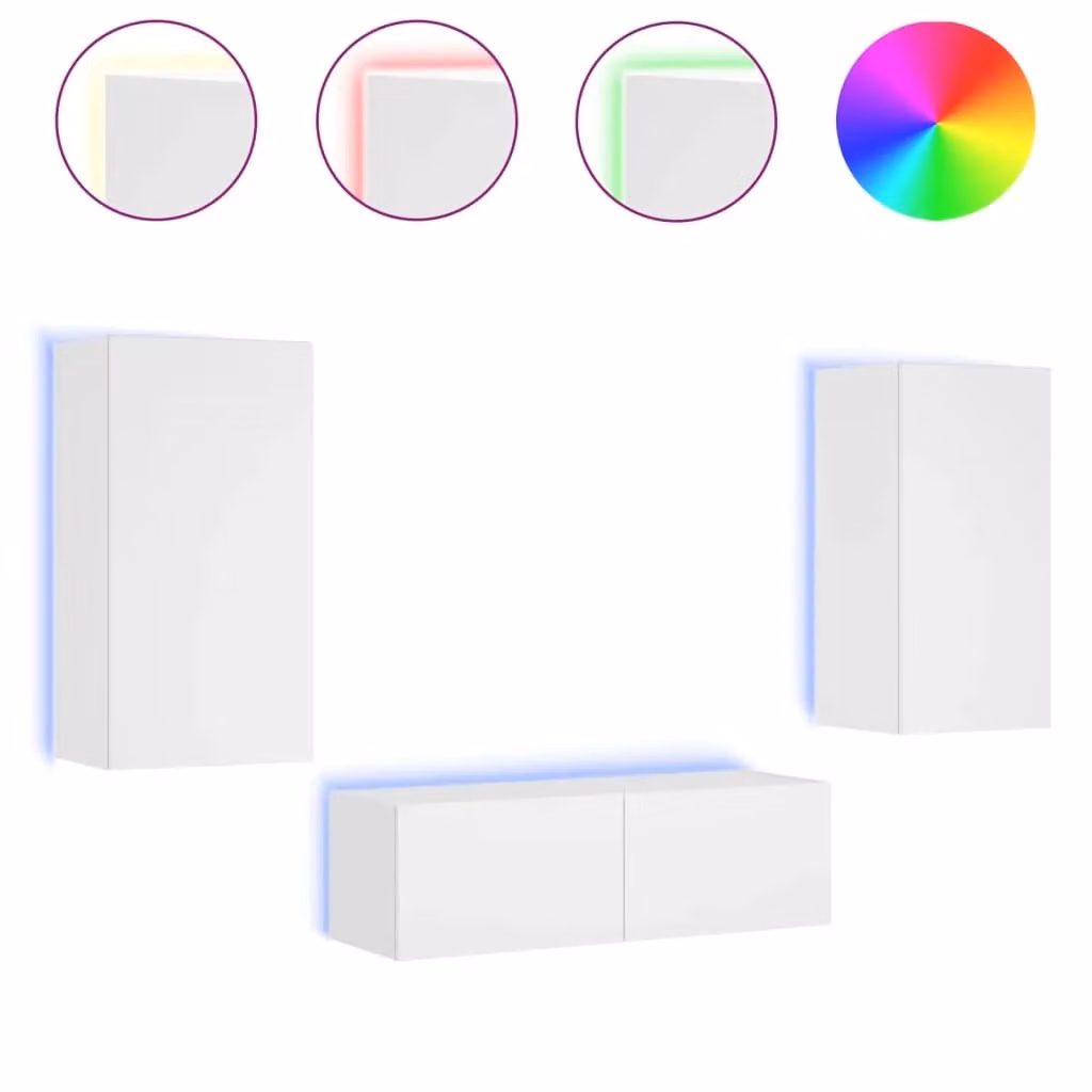 Berkfield Home 3 Piece Modern White Wall Mounted TV Cabinet Set with Integrated LED Lighting – 1
