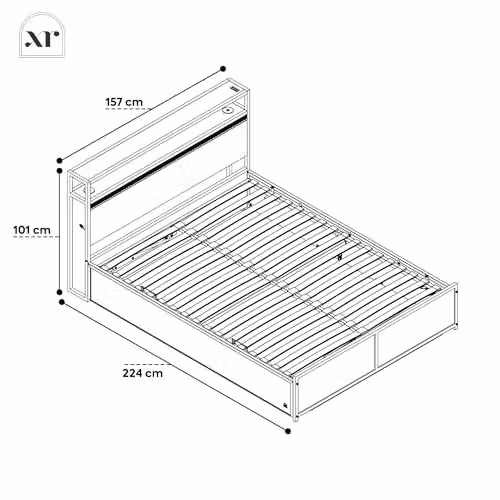 X Rocker Denver Ottoman Bed Frame with Underbed Lighting and Bedside Shelf in Brown and Black, W/D/H: 180 x 200 x 157 cm – 2