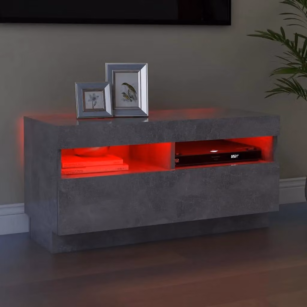 Berkfield Home Modern TV Cabinet with Integrated LED Lighting in Concrete Grey, W/D/H: 80 x 35 x 40 cm