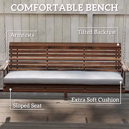 Outsunny 3 Seater Wooden Garden Swing Seat with Cushions and Side Trays in Grey or Brown – 4