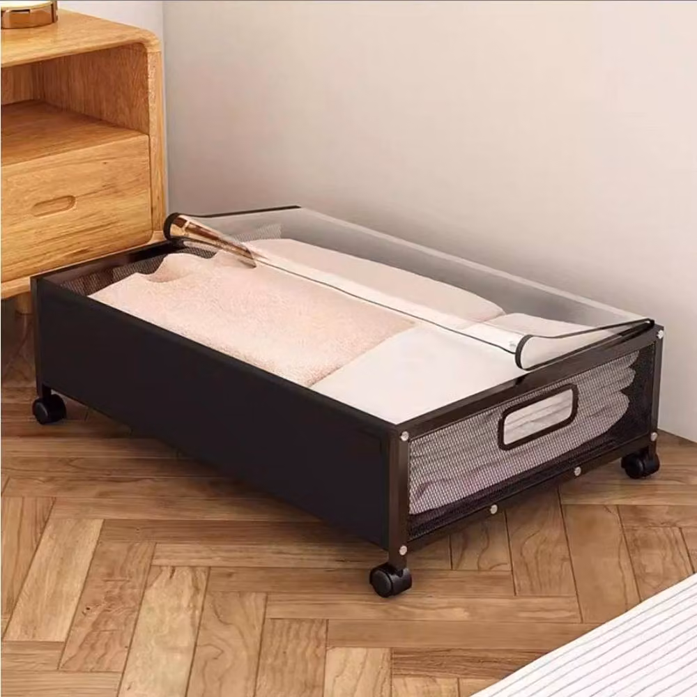 FLAVORA Wheeled Dustproof Under Bed Storage Box with Mesh Lid, Black, W/D/H: 50 x 50 x 50 cm – 4