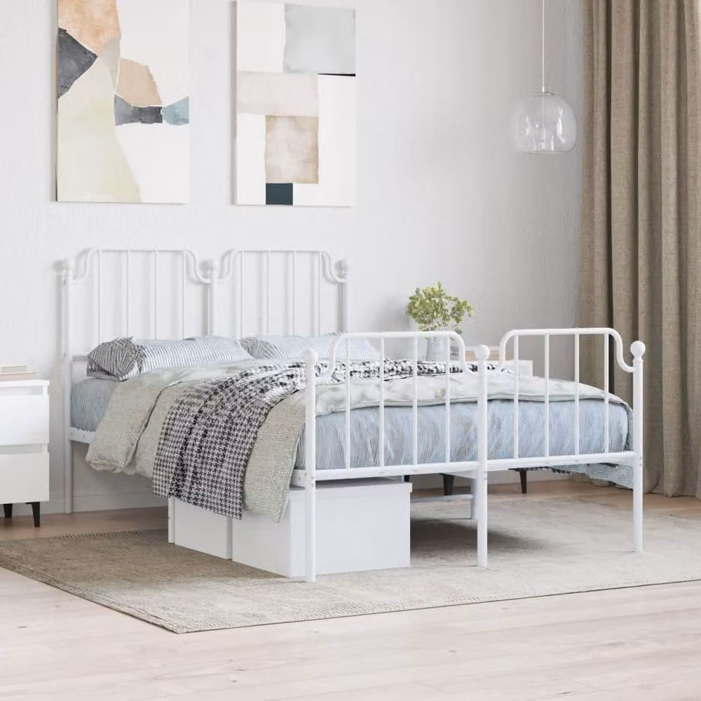 Berkfield Home Metal Bed Frame with Headboard and Footboard in White, W/D/H: 120 x 200 x 102 cm – 2