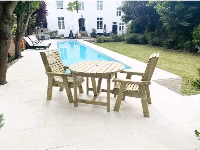 Marlborough Heavy Duty 2 Seater Garden Table and Chair Set in Beige Wood – 1