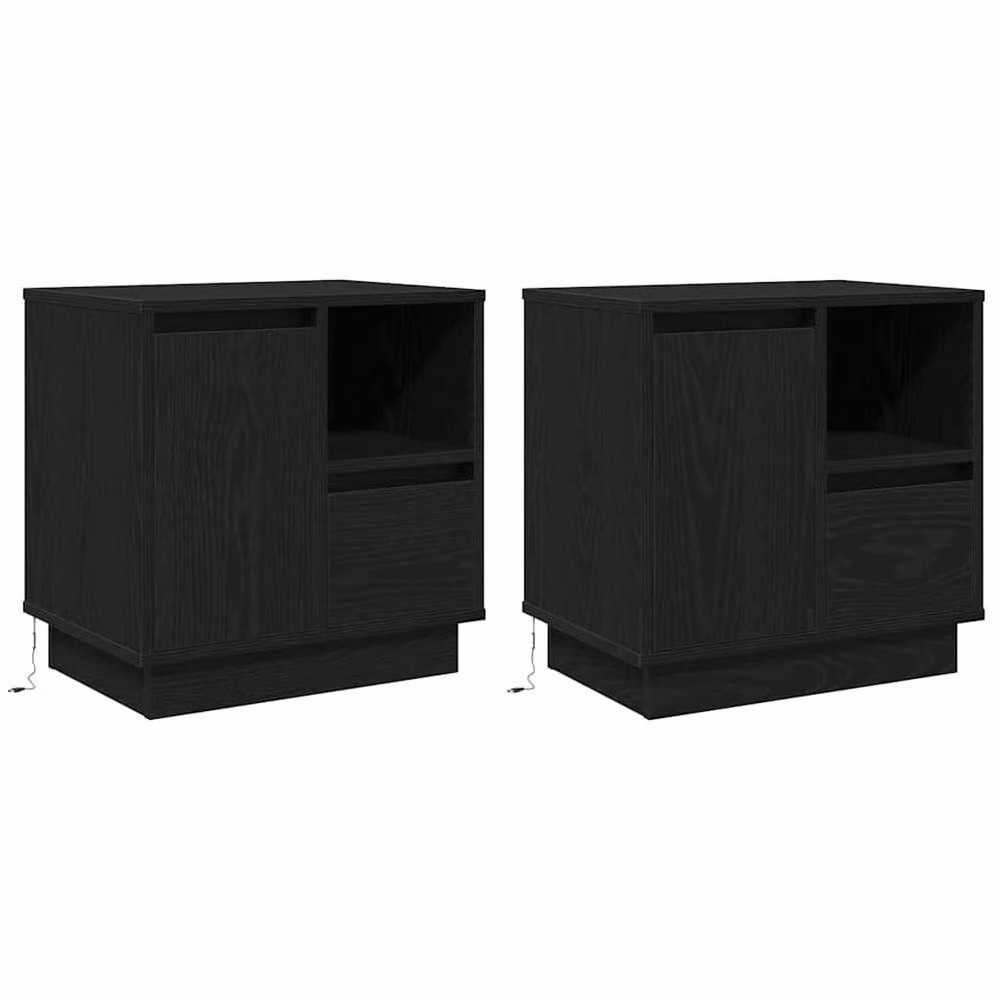 Berkfield Home Traditional Bedside Cabinets with Integrated LED Lighting, Black Oak, Set of 2, W: 50 cm, D: 34 cm, H: 50 cm – 3