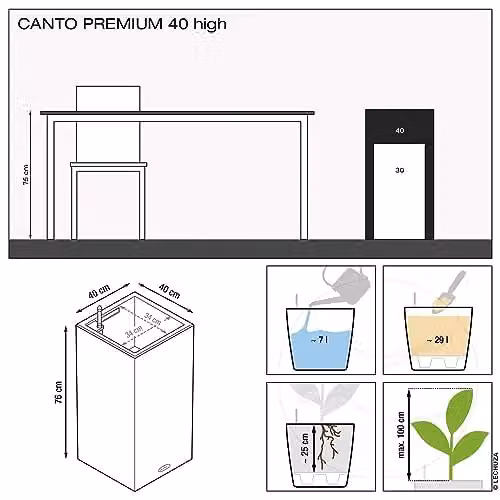 Lechuza Canto Premium 40 Planter Tub in Anthracite Metallic, W/D/H: 40 x 40 x 76 cm – 3