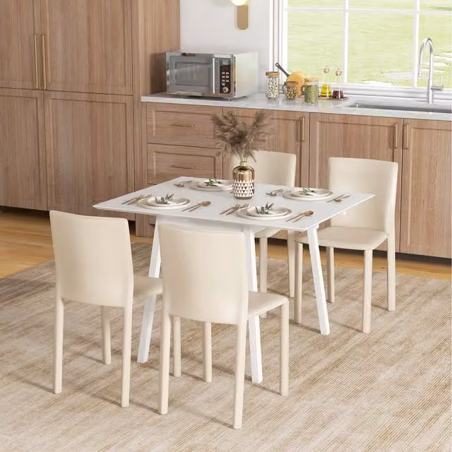 HOMCOM Modern Rectangular Folding Dining Table in Natural and White Wood