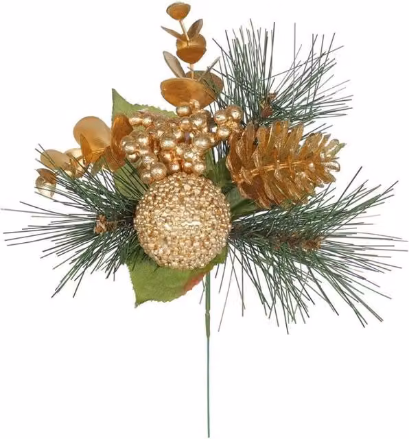 KDMD Gold Pinecone Bauble and Berry Pick, 5 Pack, 22 cm