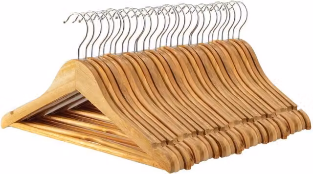 Havendro Pack of 30 Brown Wooden Kids Hangers with Trouser Bar