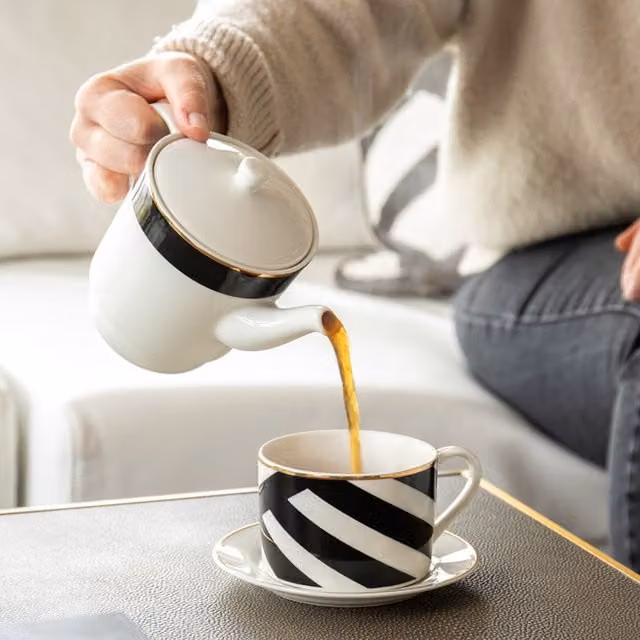 Mikasa Luxe Deco Geometric Bone China Tea for One Set in White, Gold and Black