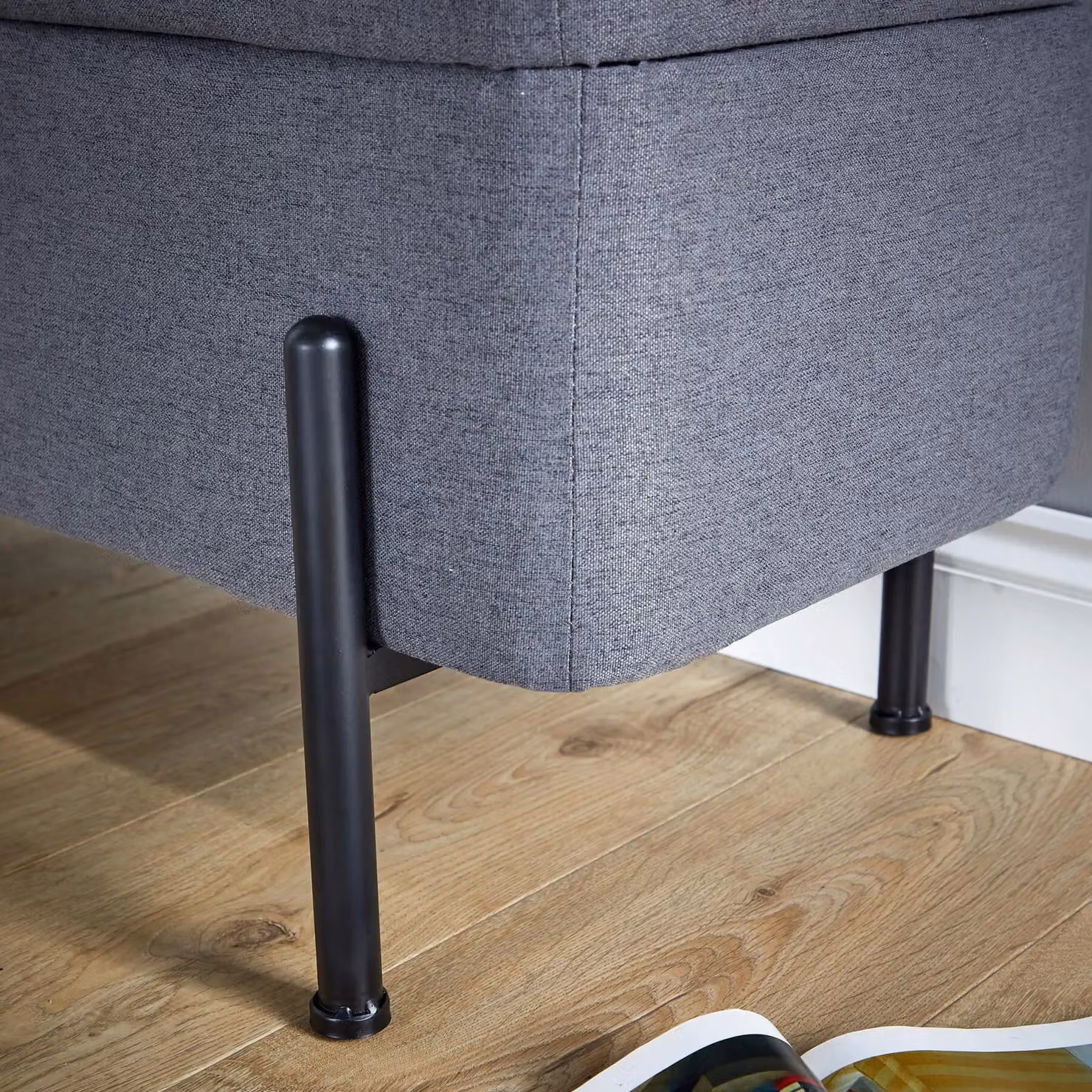 Home Source Bouclé and Velvet Storage Ottoman Seat with Metal Legs in Dark Grey – 2
