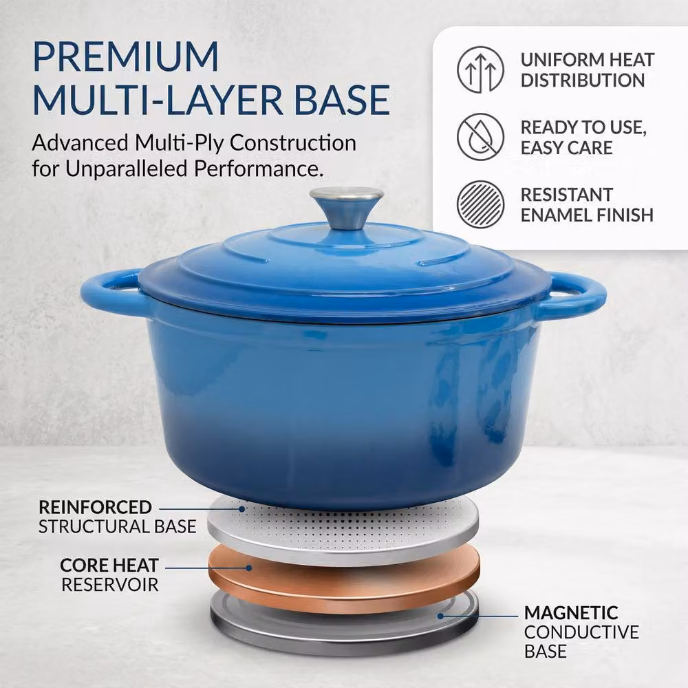 Crystals Enamelled Cast Iron Dutch Oven Stew Pot with Lid, Blue, 6.6 l – 2