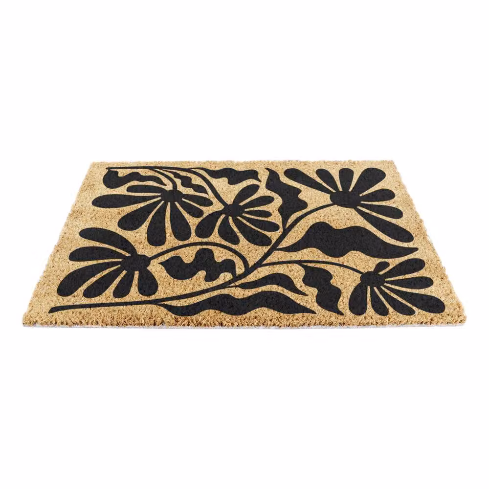 Artsy Mats Black Quirky Floral Pattern Coir Doormat in Brown, W: 60 cm, D: 40 cm – 5