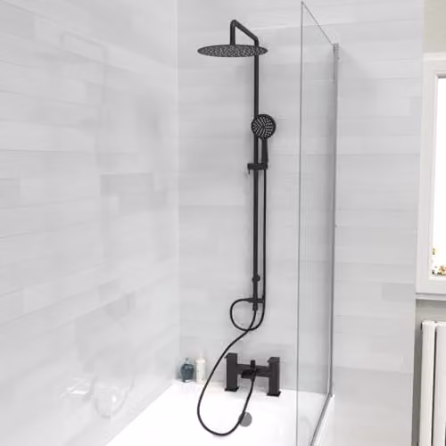 Nes Home Round Shower Riser Rail Kit with Waterfall Mixer and Handset in Matte Black
