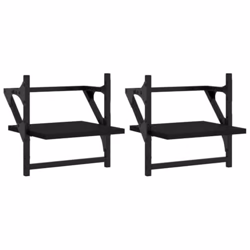 vidaXL Set of 2 Black Wall Mounted Shelves with Hanging Rods, W/D/H: 30 x 25 x 30 cm