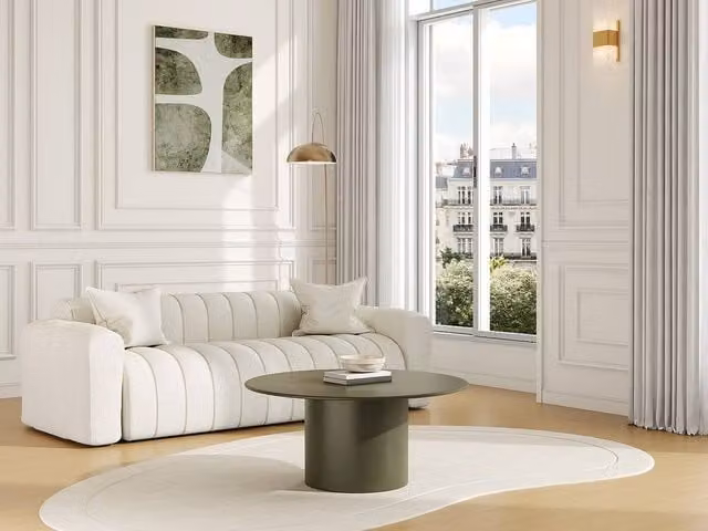 JOVENIA Modern Round Metal Coffee Table in Matt Khaki
