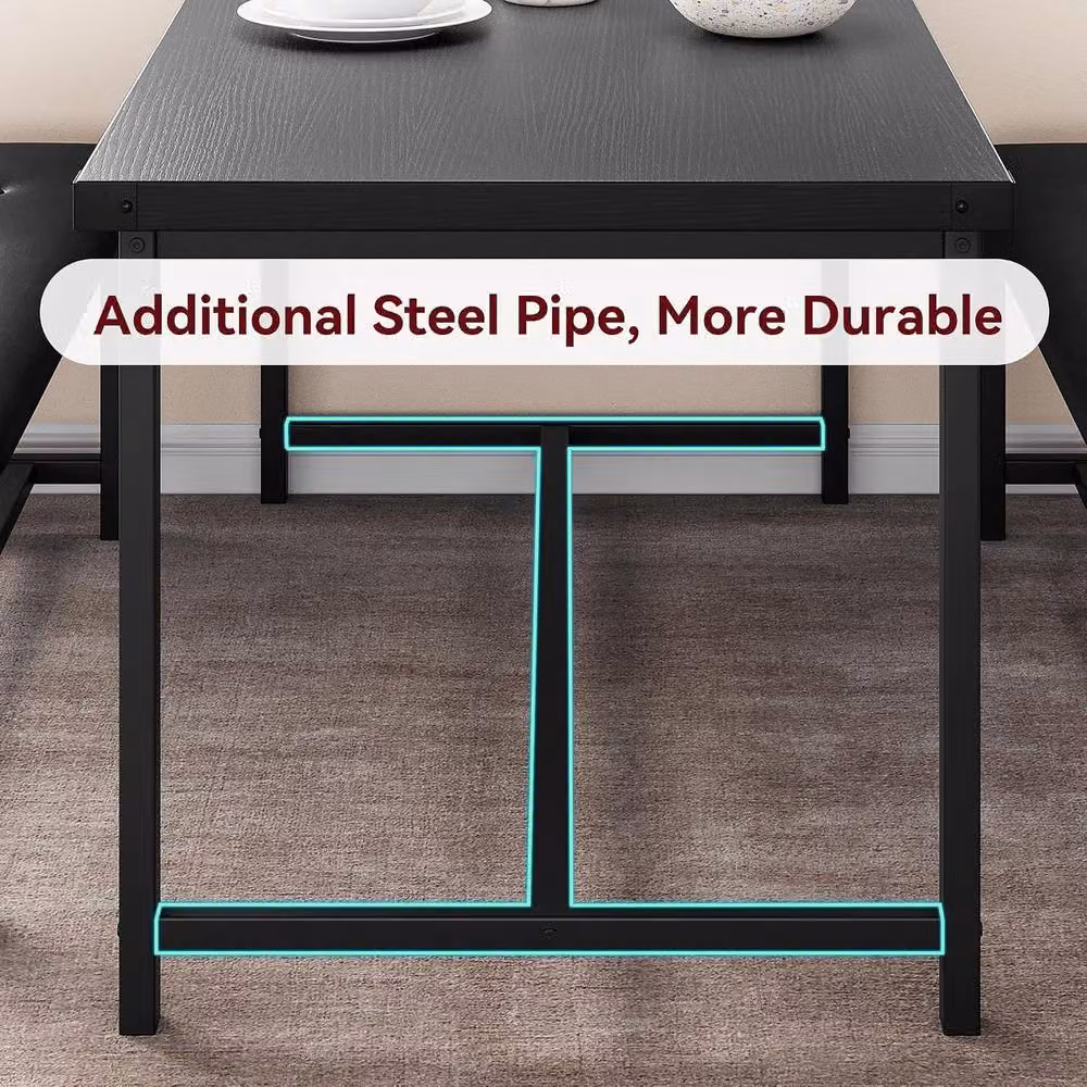 London Boutique 3-Piece Dining Set with Rectangular Table and 2 Upholstered Benches in Black, W/D/H: 136 x 70 x 75 cm – 7